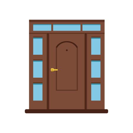 Classic brown wooden entrance door to house, closed elegant door vector illustrationのイラスト素材