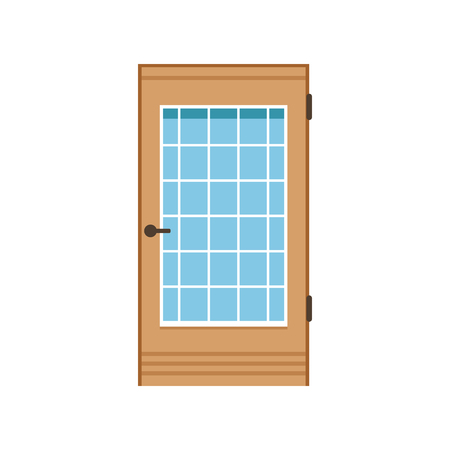 Wooden entrance door with glass, closed elegant door vector illustrationのイラスト素材
