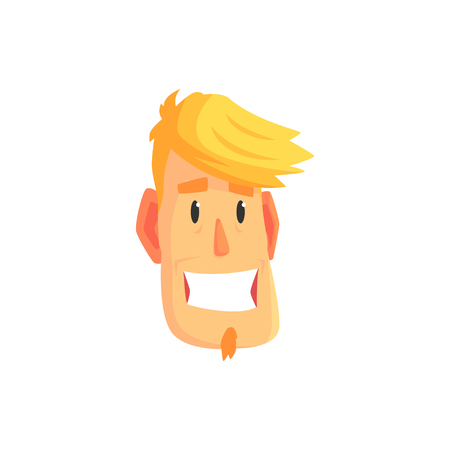 Young blond smiling man face avatar, positive male character cartoon vector illustrationのイラスト素材
