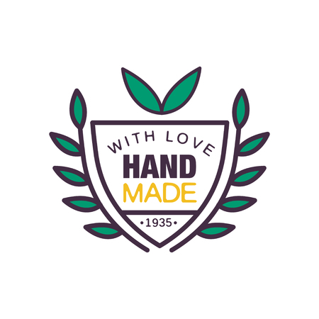 Handmade with love logo template, quality since 1935, retro needlework craft badge, handicraft element vector illustrationのイラスト素材