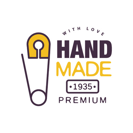 Handmade with love template, premium since 1935, retro needlework craft badge, handicraft element vector illustrationのイラスト素材