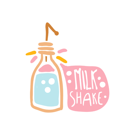 Milk shake colorful logo template, element for restaurant, bar, cafe, menu, sweet shop, hand drawn vector illustrationのイラスト素材
