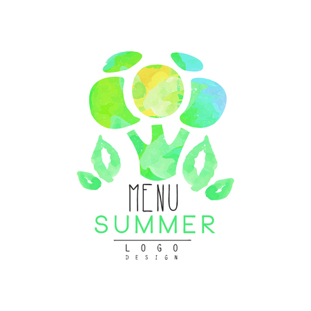 Summer menu logo design, element for healthy food and drinks, vegetarian restaurant and bar menu, fruit market watercolor vector Illustrationのイラスト素材