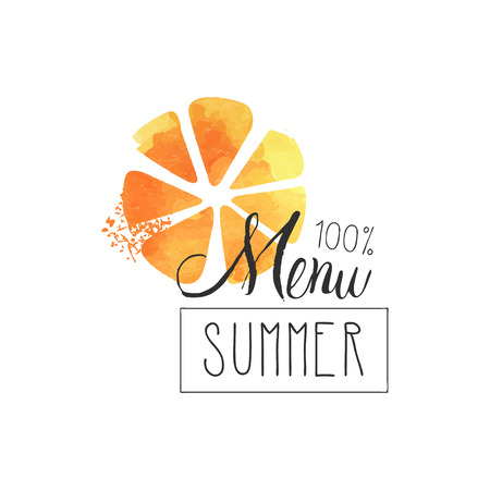 Summer menu 100 percent logo, element for healthy food, vegetarian restaurant and bar menu, fruit market, organic products, watercolor vector Illustrationのイラスト素材