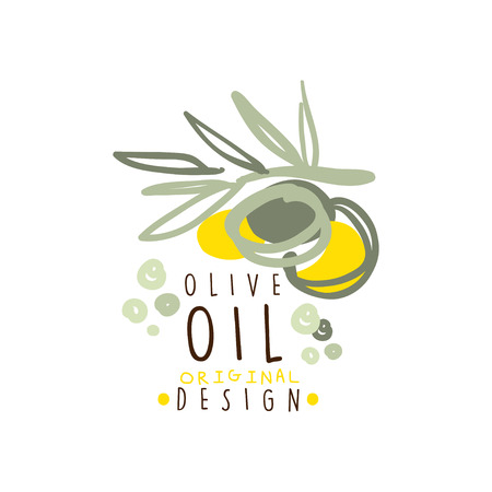 Olive Oil Label With a Branch Of Olives Hand Drawn On White Background vector illustrationのイラスト素材