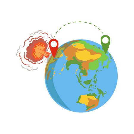 Globe with pins, migrant route from Syria vector Illustrationのイラスト素材