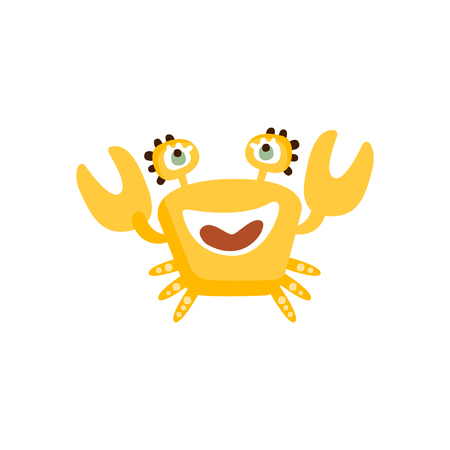 Cute yellow crab, funny sea creature hand drawn vector Illustrationのイラスト素材