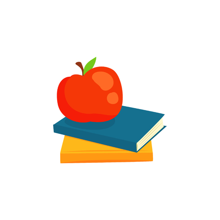Two books and red apple cartoon vector Illustrationのイラスト素材