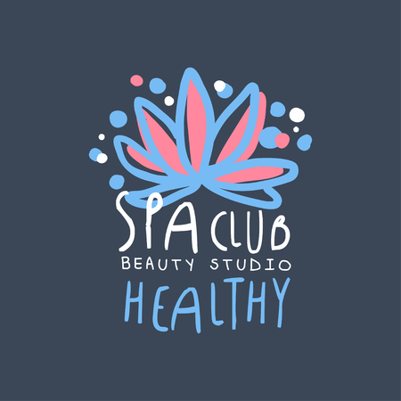 Spa club, beauty studio logo design, emblem for wellness, yoga center hand drawn vector Illustrationのイラスト素材