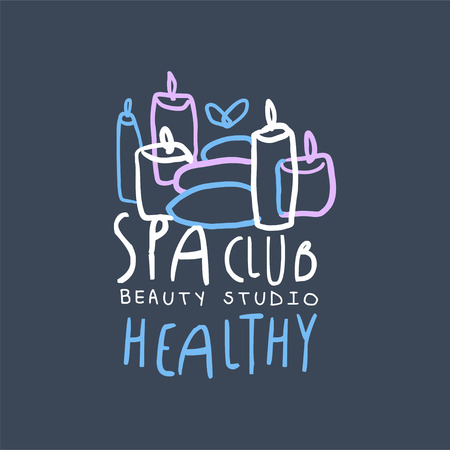 Spa club, healthy and beauty studio logo design, emblem for wellness, yoga center hand drawn vector Illustrationのイラスト素材