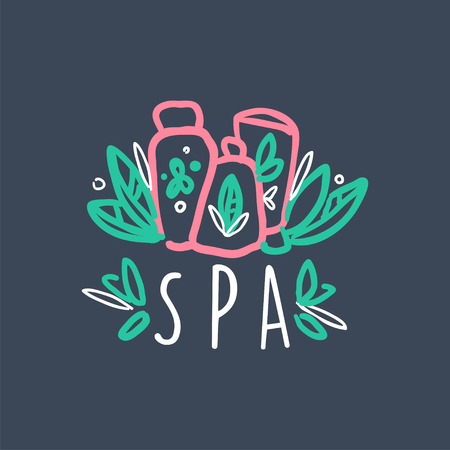 Spa colorful hand drawn logo, emblem for wellness, yoga center, health and cosmetics label vector Illustrationのイラスト素材
