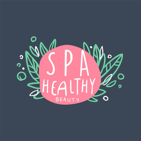 Spa, healthy and beauty logo, emblem for wellness, yoga center, health and cosmetics label, hand drawn vector Illustrationのイラスト素材