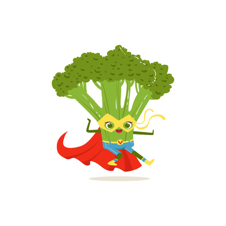Cartoon character of superhero broccoli in fighter poseのイラスト素材