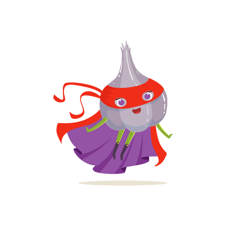 Cartoon character of superhero onion in flying poseのイラスト素材