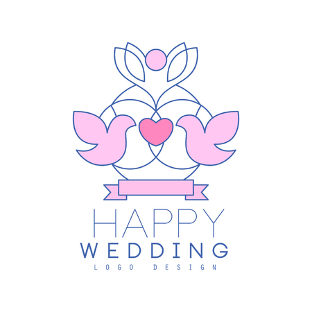 Cute line design with love dovesのイラスト素材