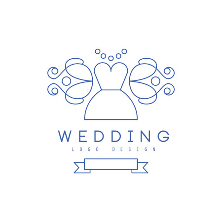 Cute line design with white ornamental wedding dressのイラスト素材