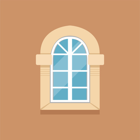 Flat classical arched window on brown wallのイラスト素材