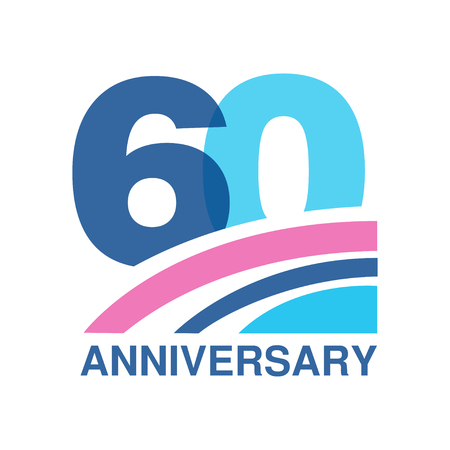 60th anniversary colored design, happy holiday festive celebration emblem with ribbon vector Illustration on a white backgroundのイラスト素材