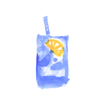 Water with lemon, cocktail colorful hand drawn watercolor vector Illustrationのイラスト素材