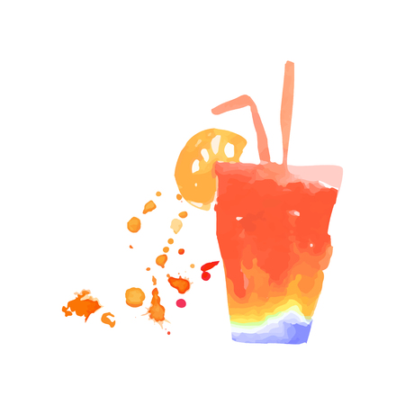 Colorful cocktail alcohol mixed drink or lemonade hand drawn watercolor vector Illustrationのイラスト素材