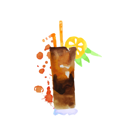Cuba Libre cocktail colorful hand drawn watercolor vector Illustrationのイラスト素材
