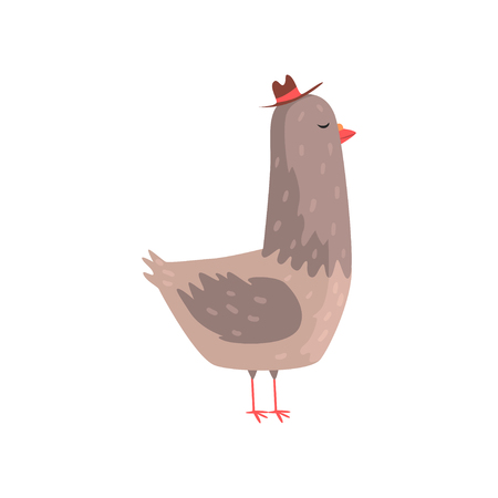 Intelligent dove in hipster hat standing on isolated white background. Creative cartoon character of town bird. Flat design vector illustration. Can be used for getting card, print or network sticker.のイラスト素材