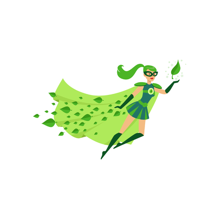Flying eco superhero female in costumeのイラスト素材