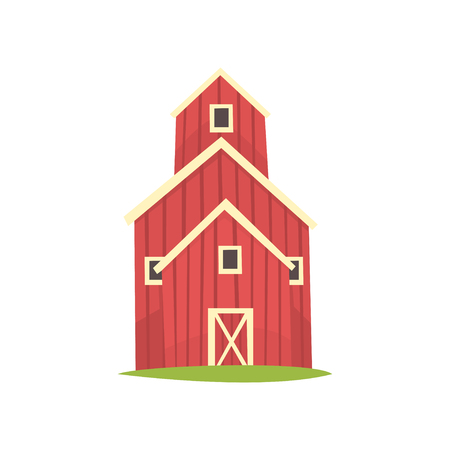 Red barn, wooden agricultural building cartoon vector Illustration on a white backgroundのイラスト素材