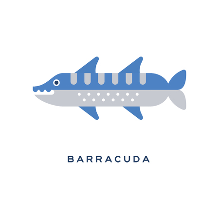 Barracuda, sea carnivorous fish geometric flat style design vector Illustrationのイラスト素材