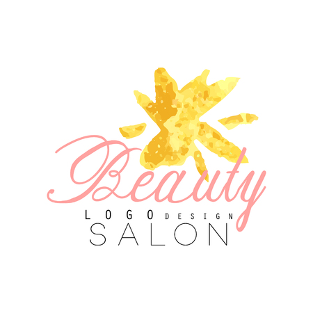Delicate logo original design for beauty salon or center with abstract golden flower. Label with gentle colors.のイラスト素材