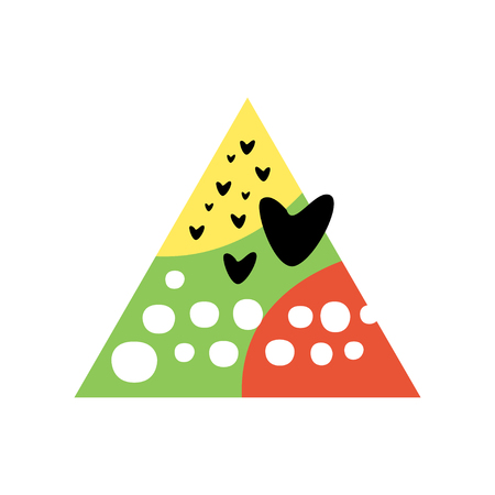 Abstract geometric textures in a triangle, trendy colors and shapes vector illustration on a white backgroundのイラスト素材