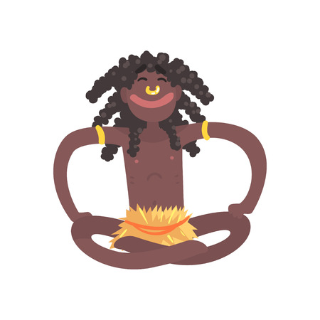 Smiling black skinned man aborigine sitting with legs crossedのイラスト素材