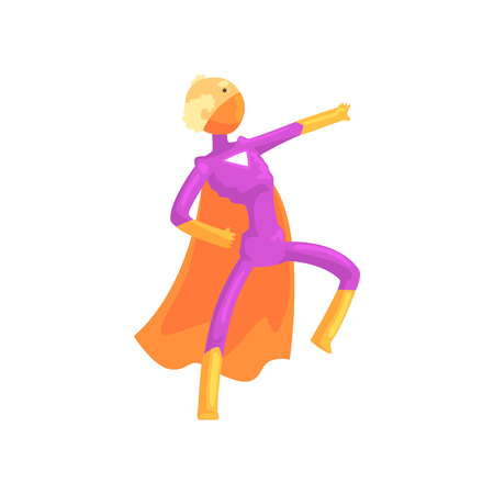 Grandfather character in comics superhero suit with orange cape and mask. Cartoon elderly man with super powers in action. Isolated flat vectorのイラスト素材
