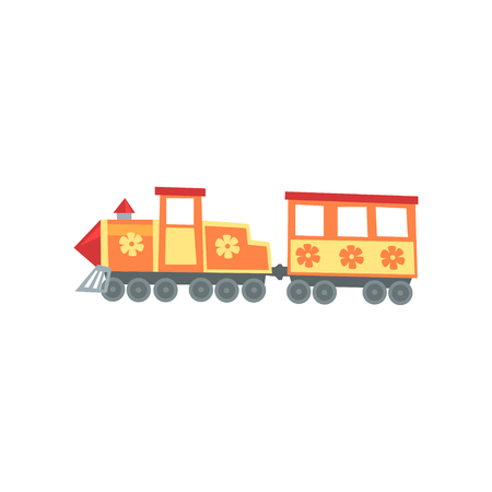 Mini train locomotive from funfair carnival. Amusement park icon. Cartoon entertainment element. Children attraction. Flat vector design for advertising poster or flyer.のイラスト素材