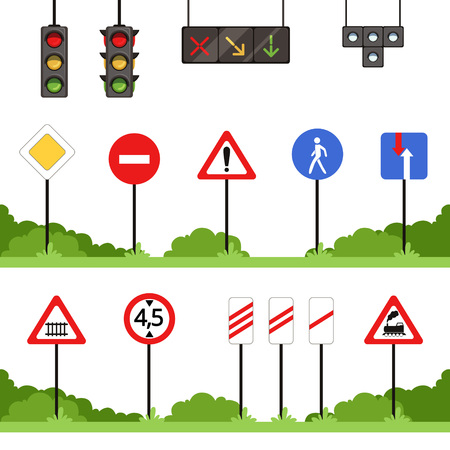 Road signs set, various traffic sign vector illustrationsのイラスト素材