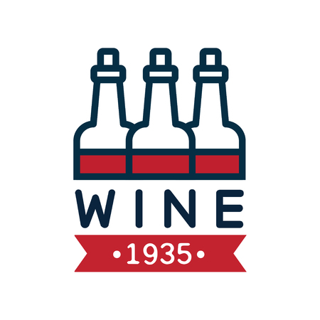 Red and blue wine label estd 1935, natural top quality product vintage logo, design element for menu, winery logo package, winery branding and identity vector Illustrationのイラスト素材