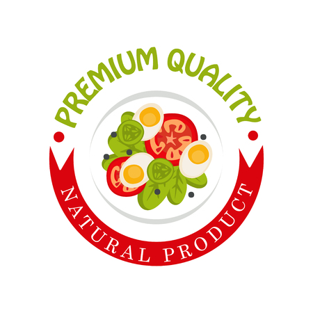 Premium quality, natural product colorful logo template, badge for healthy food, fresh products, farmer market, restaurant, cafe, packaging vector Illustration on a white backgroundのイラスト素材
