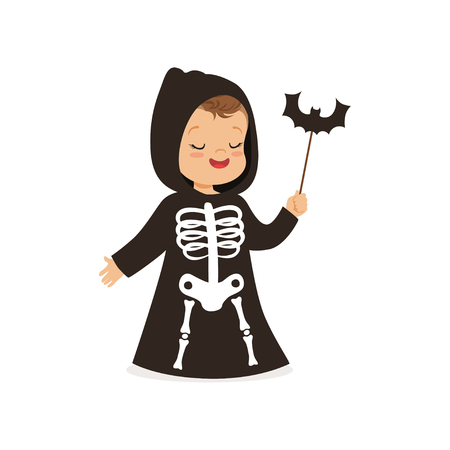 Little boy dressed as grim reaper, cute kid in halloween costume vector Illustration on a white backgroundのイラスト素材