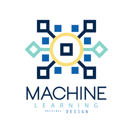 Colored geometric of machine learning. Artificial intelligence icon. Computer science. Flat vector design for website, business card or company labelのイラスト素材