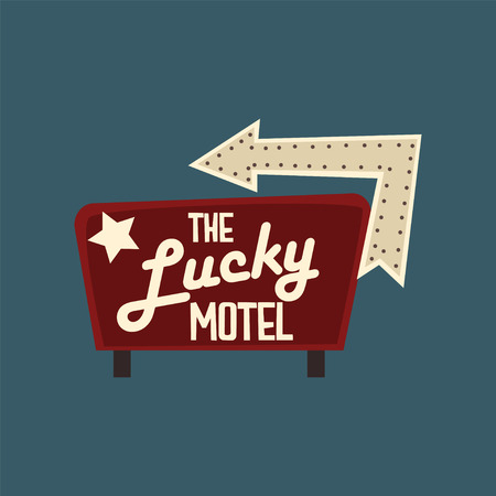 The Lucky motel retro street signboard, vintage banner with lights vector Illustration, design elementのイラスト素材