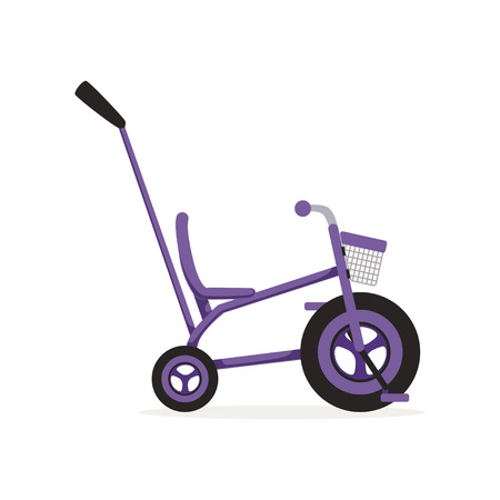 Tricycle with push handle, kids bicycle vector illustration.のイラスト素材
