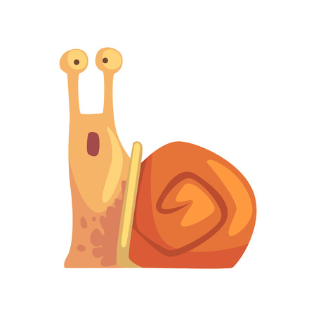 Funny surprised snail character cartoon illustration on white backgroundのイラスト素材