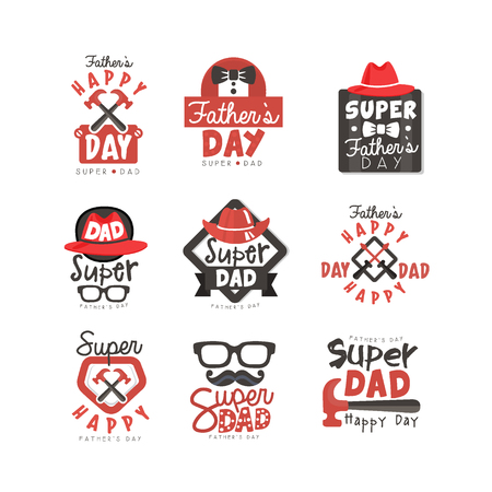 Happy Fathers Day icon set. Super dad vector illustrations isolated on a white background.のイラスト素材