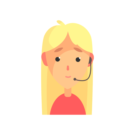 Cheerful female call center agent, online customer support service assistant with headphones, cartoon vector Illustration isolated on a white backgroundのイラスト素材