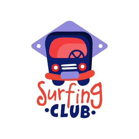 Surfing club symbol, windsurfing retro badge with van vector Illustrationのイラスト素材