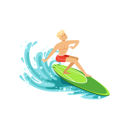 Male surfer riding a wave vector illustrationのイラスト素材