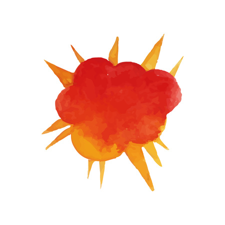Watercolor boom in red and orange colors. Explosion effect. Children hand drawn style. Abstract...