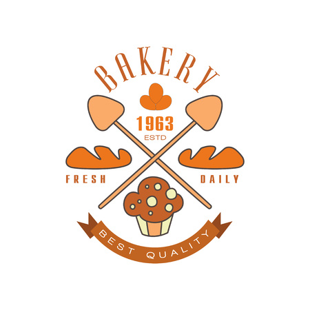 Bakery, fresh daily, best quality logo template, estd 1963, bread shop badge retro food label design vector Illustrationのイラスト素材
