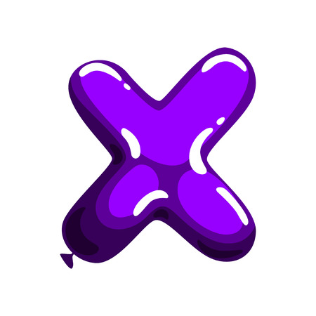 Purple letter X in form of bright glossy balloon. ABC concept. Cartoon party font. Isolated flat vector design for greeting card or promo posterのイラスト素材