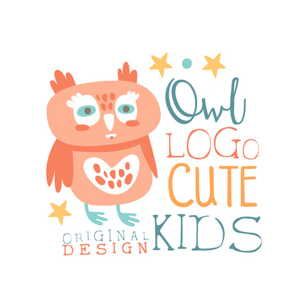 Owl icon , cute kids original design, baby shop label, fashion print for kids wear, baby shower celebration, greeting, invitation card colorful hand drawn vector Illustration on a white backgroundのイラスト素材
